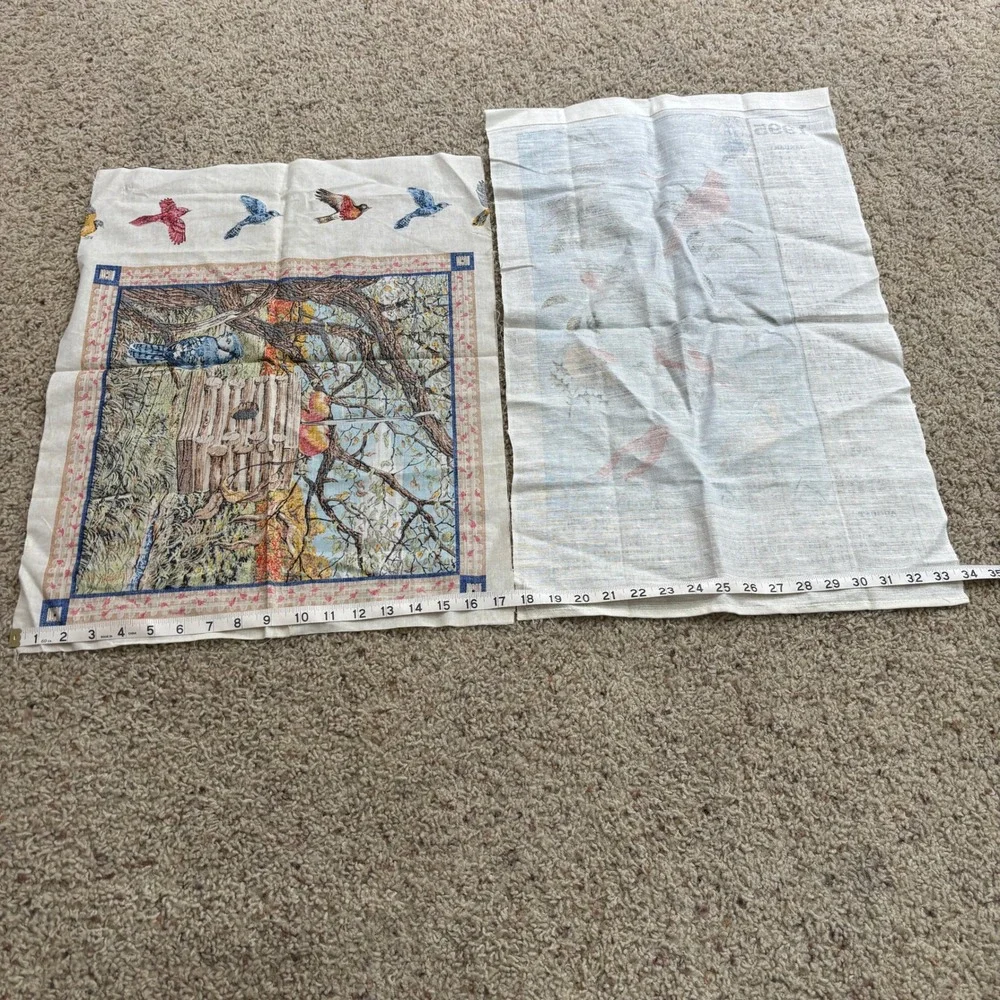 Vintage Bird Fabric Lot - 90s Calendar Blue Jay Cardinal Swallow Autumn Crafting